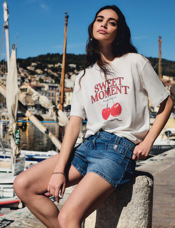 Short slim en jean denim stone femme