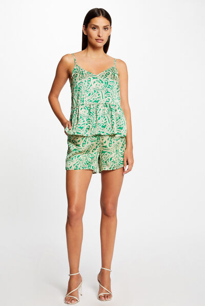 Short droit satin imprimé cachemire multico femme