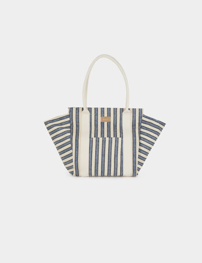 Sac cabas ray&eacute; ecru femme