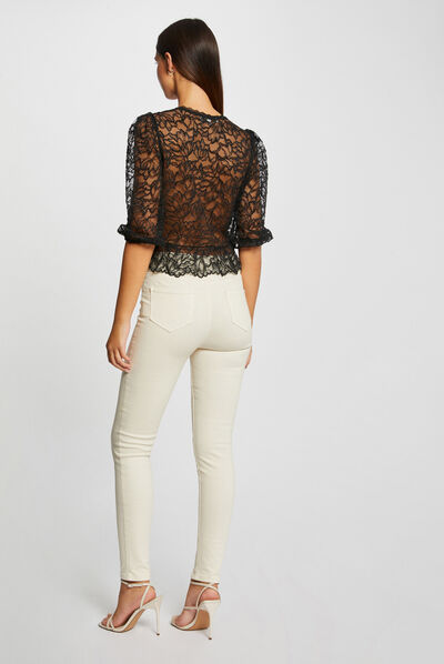 T-shirt manches 3/4 en dentelle noir femme
