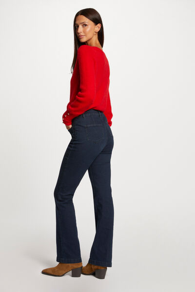 Pull manches longues col en V rouge femme