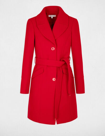 Manteau long ceintur&eacute; rouge femme