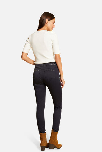 Pantalon slim avec clous marine femme