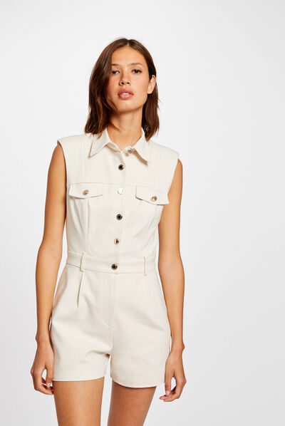 Combinaison droite boutonnée ivoire femme