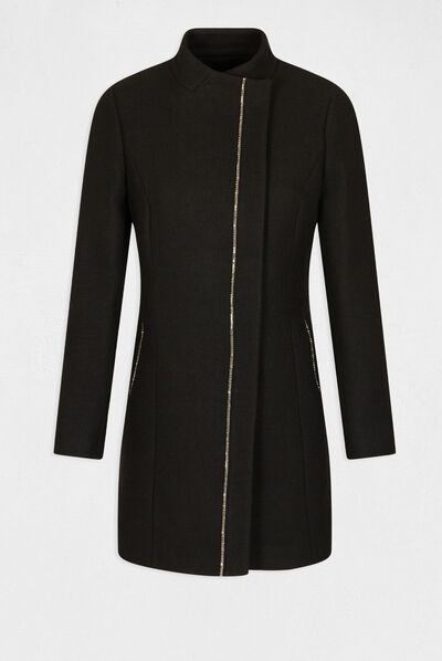 Manteau droit boutonné noir femme