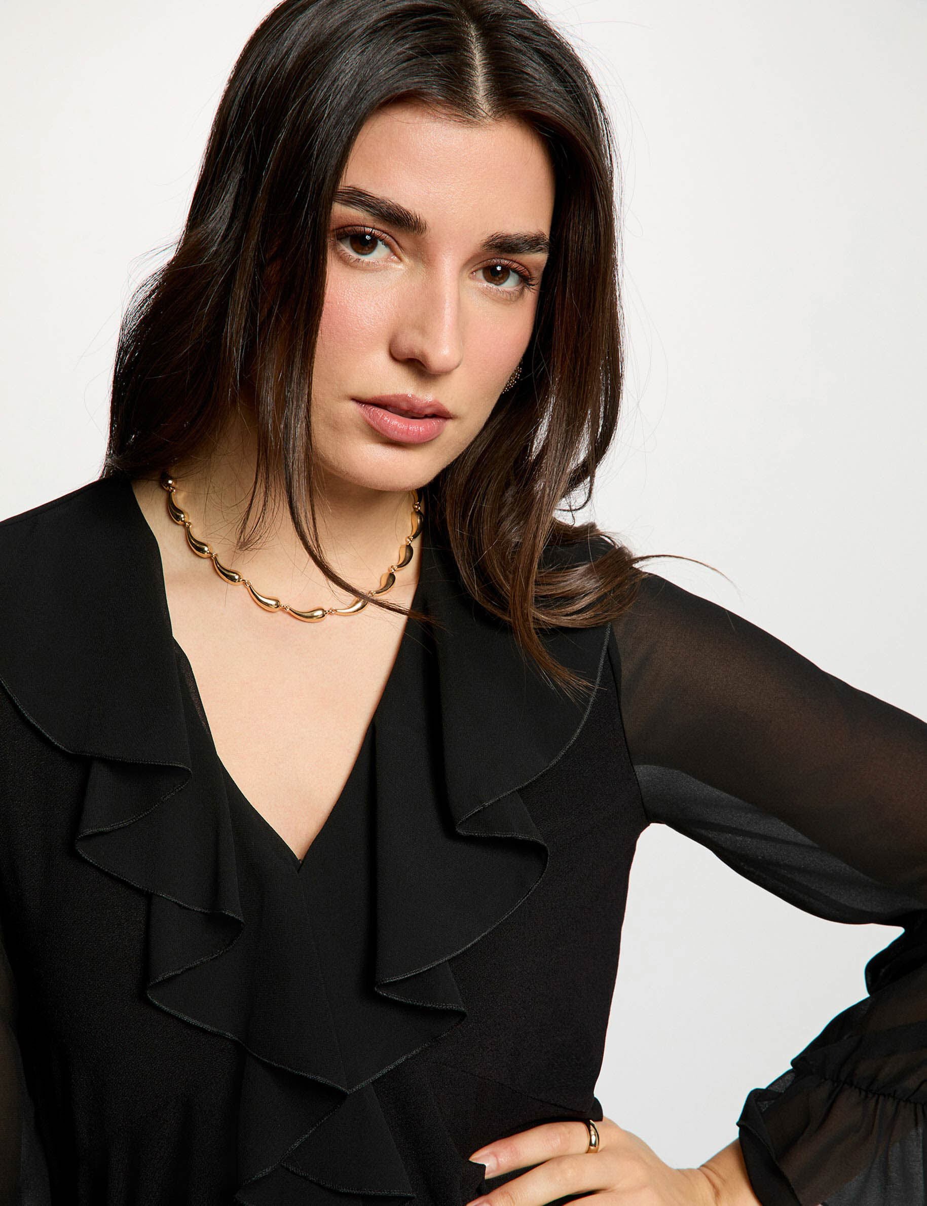 Top col v voile femme - vue 1