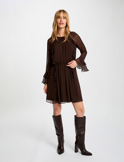Robe courte fluide marron fonc&eacute; femme