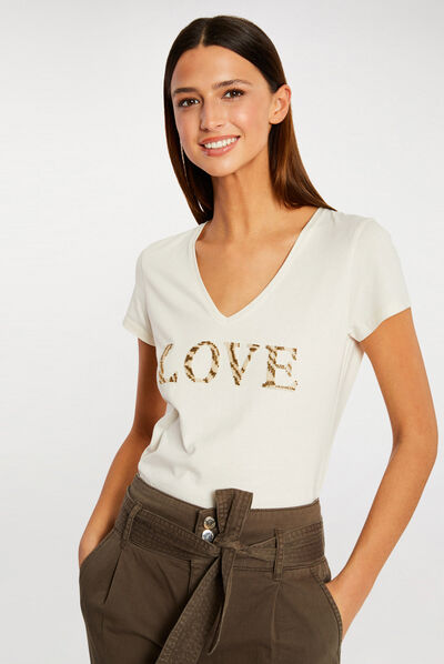 T-shirt à manches courtes ivoire femme