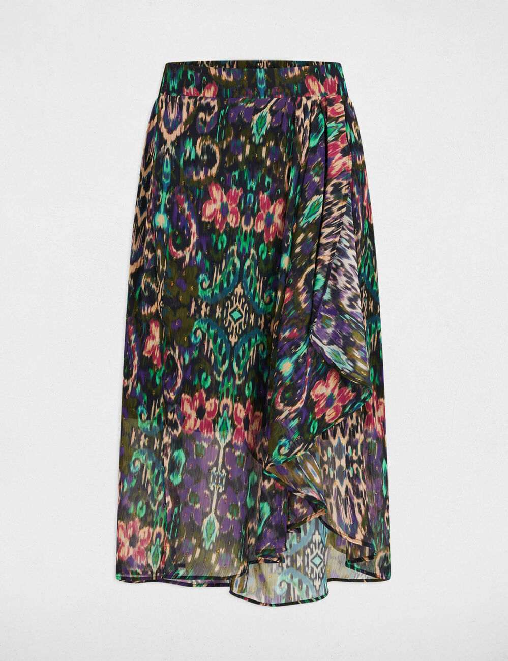 Jupe portefeuille imprimée multicolore femme