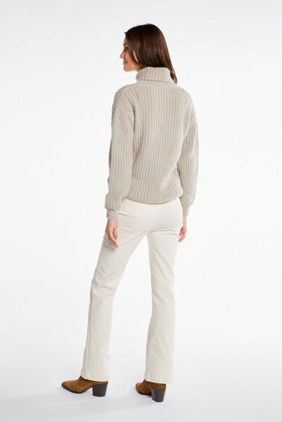 Pull manches longues à col roulé beige clair femme