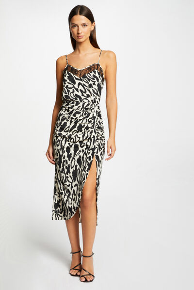 Jupe midi droite imprimé animalier multico femme
