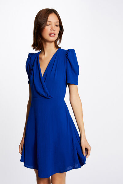 Robe évasée avec col cache-coeur bleu electrique femme