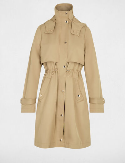 Parka longue col montant beige femme