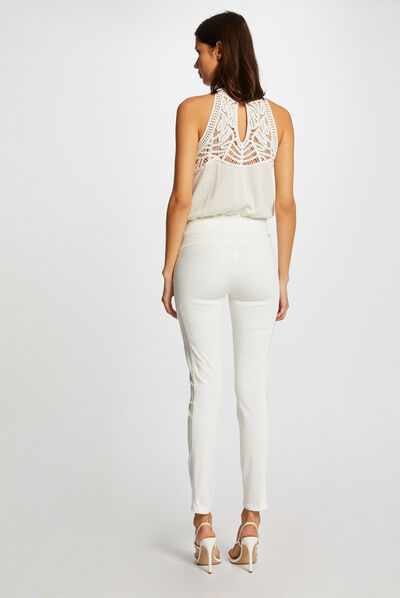 Pantalon slim taille basse ecru femme
