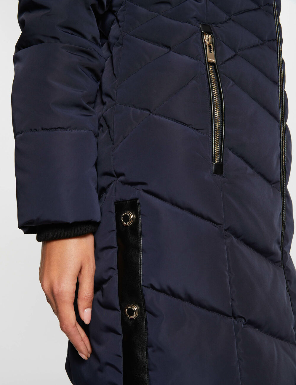 Doudoune longue &agrave; capuche marine femme