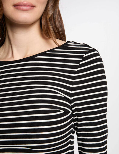 T-shirt manches longues rayé noir femme