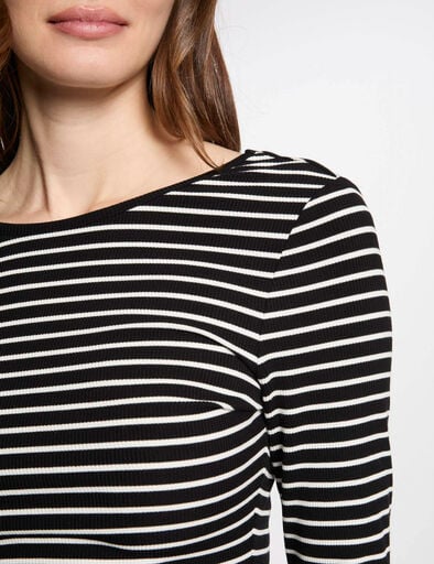t shirt manches longues raye noir femme T-shirt manches longues rayé noir femme