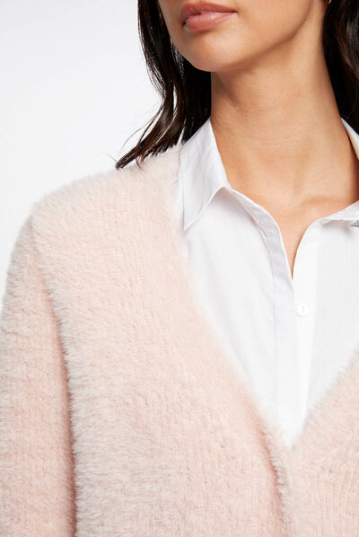 Gilet manches longues col en V rose femme
