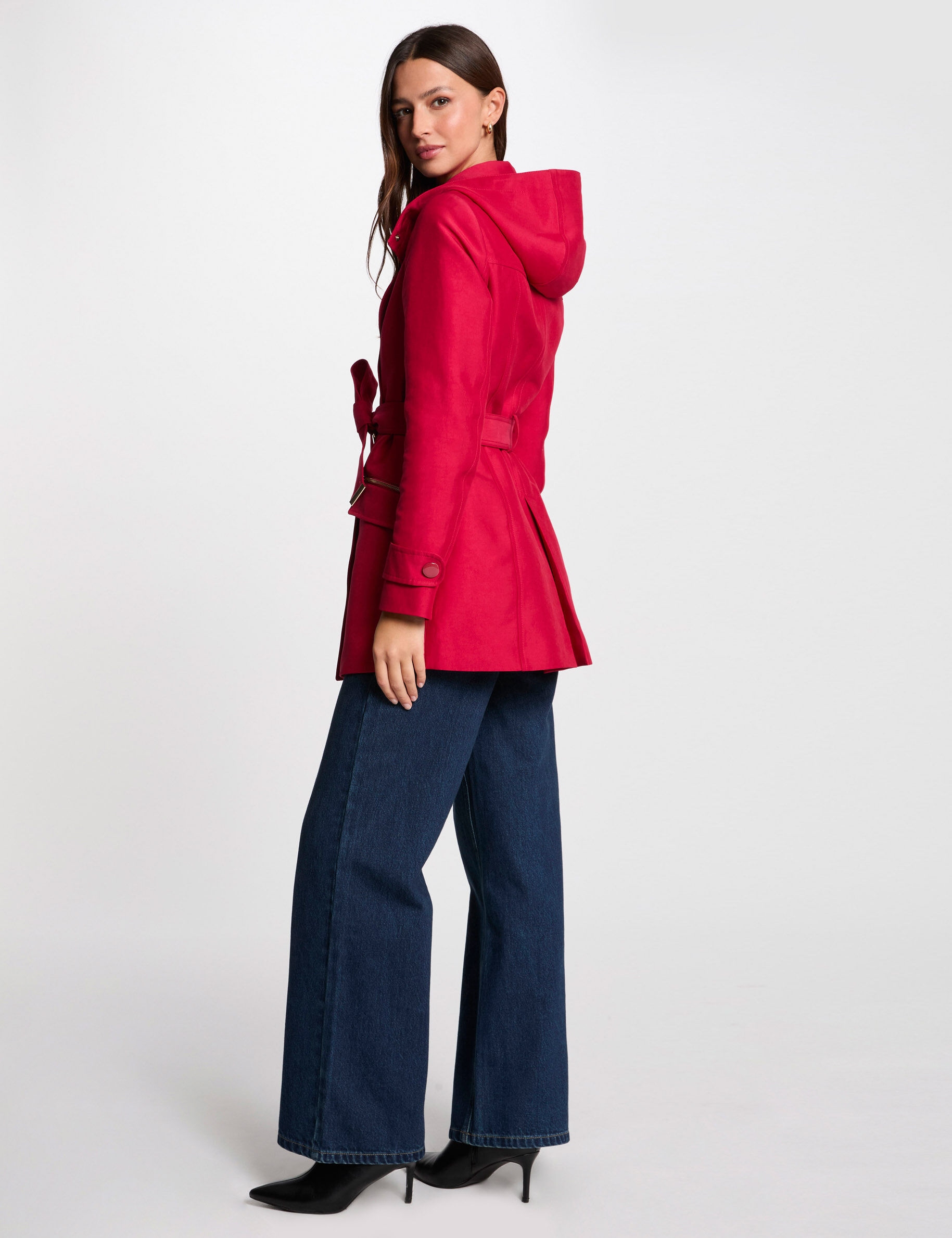Trench Cintré à Capuche Morgan - 100% Polyester, Coupe Mi-longue, Ceinture, Poches Zippées