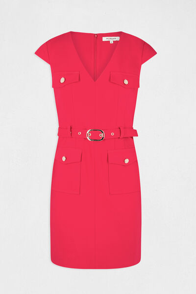 Robe ajustée ceinturée avec col en V framboise femme