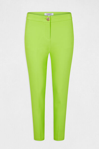 Pantalon city ajusté 7/8ème à pinces anis femme