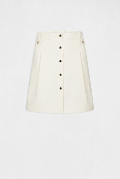 Jupe droite taille haute boutonnée ivoire femme