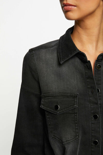 Combinaison ajustée ceinturée en jean gris anthracite femme
