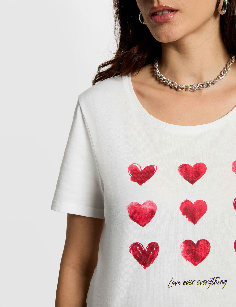 T-shirt col v manches courtes blanc femme