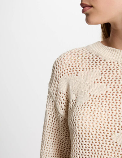 Pull col rond ajouré ivoire femme