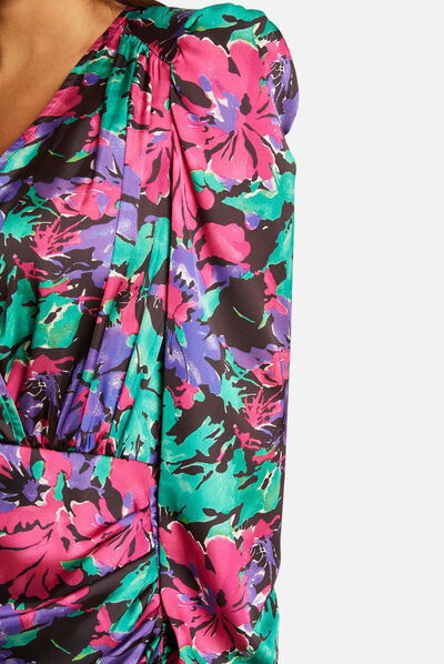 Robe ajustée drapée imprimé floral multico femme