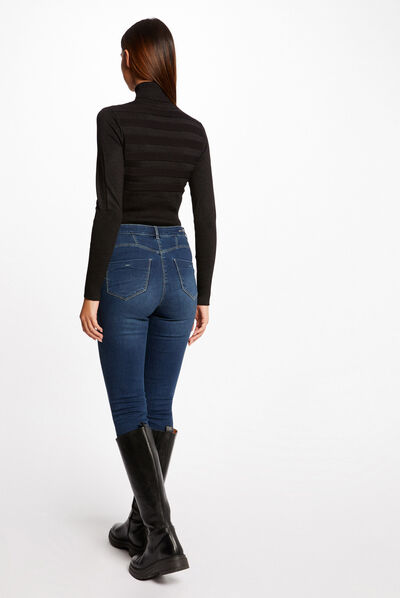 Pull manches longues à col roulé noir femme