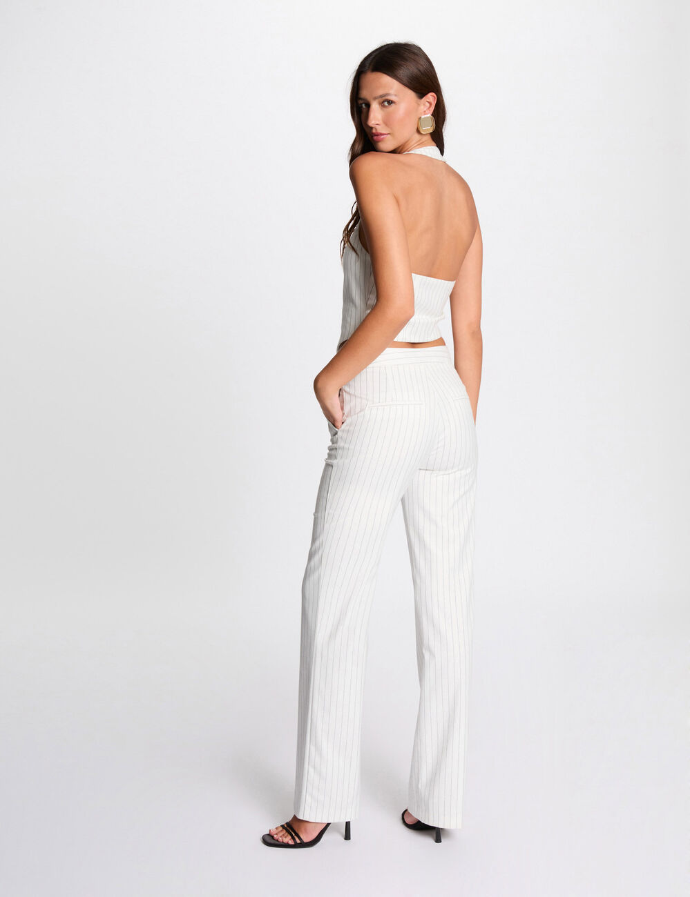 Top sans manches rayé ecru femme
