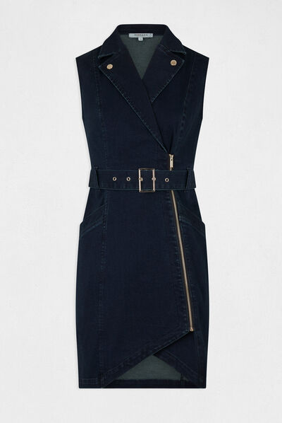 Robe ajustée drapée sans manches en jean jean brut femme