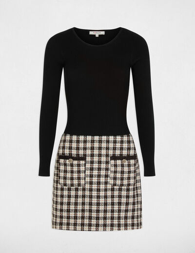 Robe courte tweed noir femme