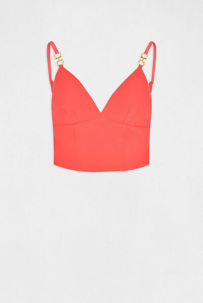 Bustier crop top ornement aux bretelles orange femme