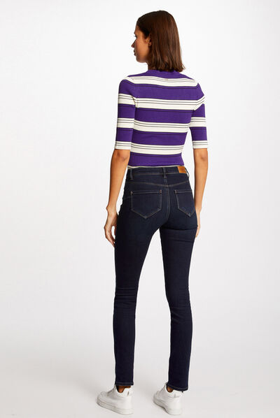 Pull manches courtes à rayures violet femme
