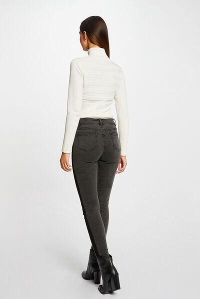 Jeans skinny avec bandes côtés gris moyen femme