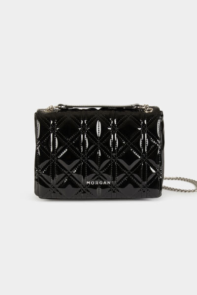 Sac pochette matelassé vernis noir femme