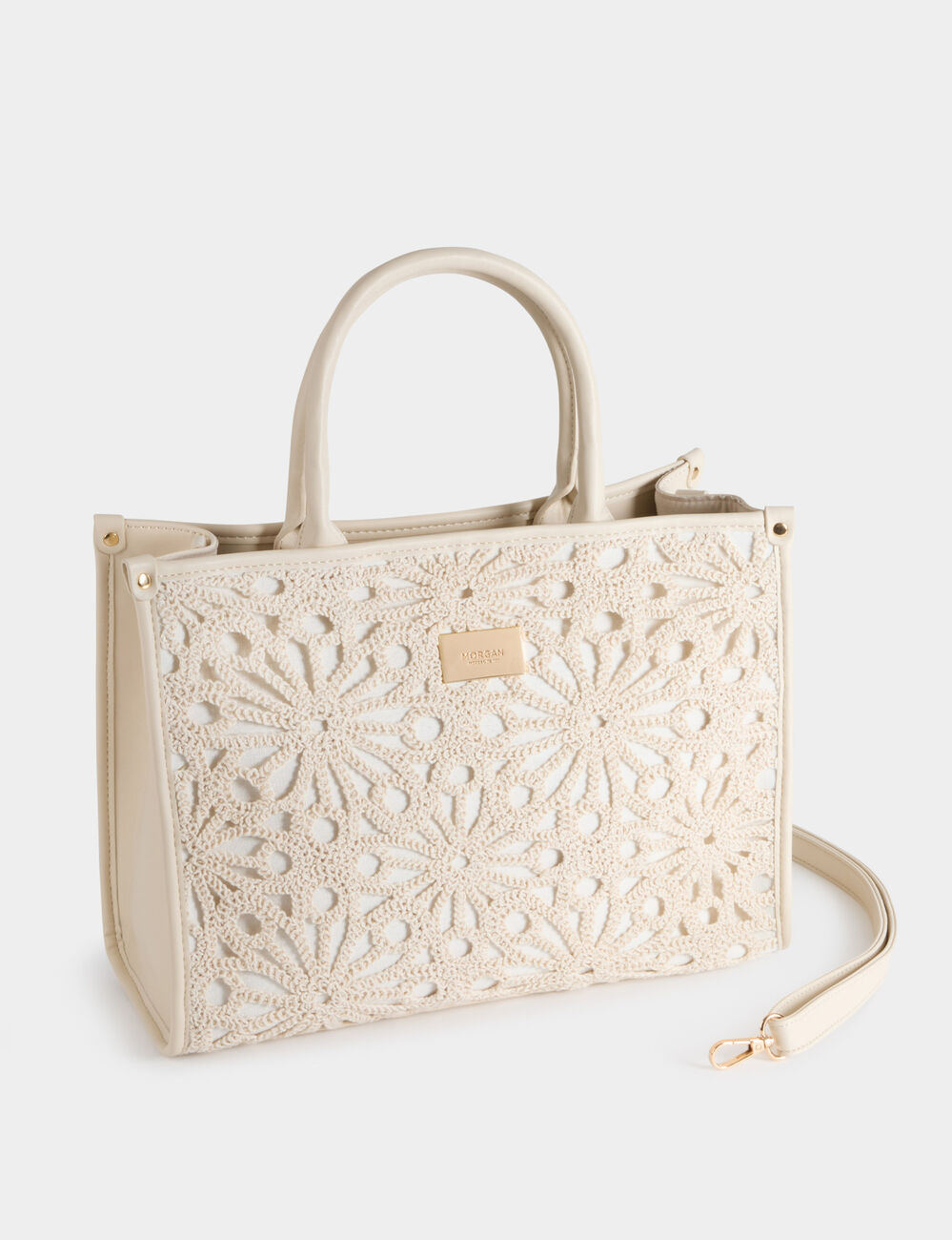 Sac cabas brod&eacute; ivoire femme