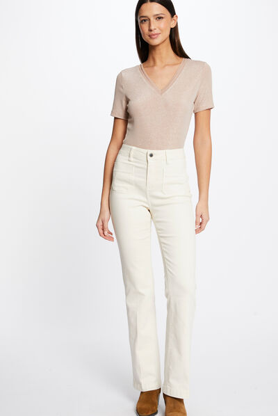 Pantalon droit avec pinces ivoire femme