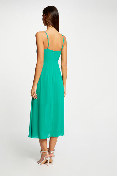 Robe midi évasée bretelles chaînes vert moyen femme