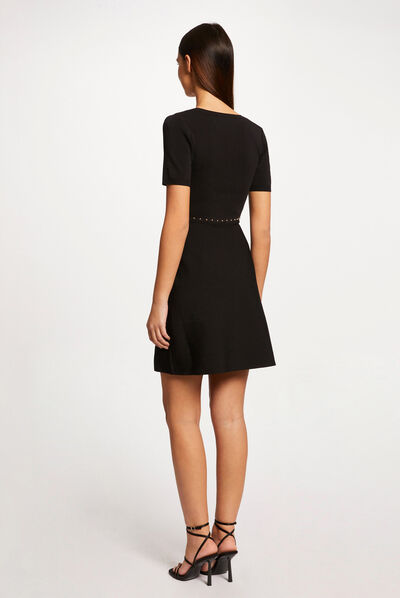Robe pull ajustée à clous noir femme