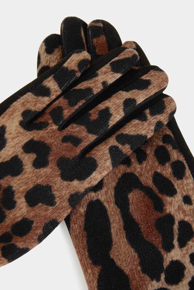 Gants avec imprimé léopard noir femme
