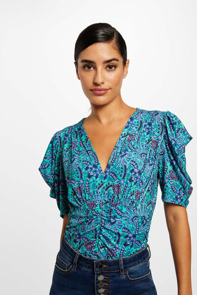 T-shirt manches courtes imprimé abstrait multico femme