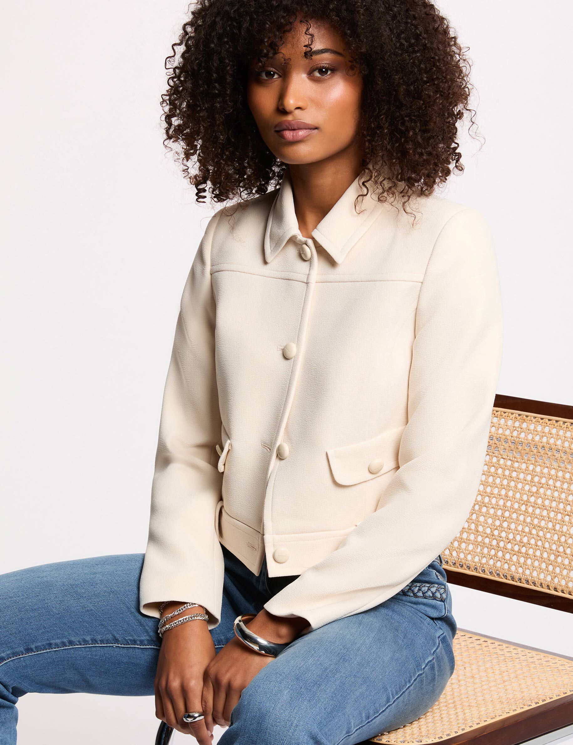 Veste courte sans manches creme femme - vue 3