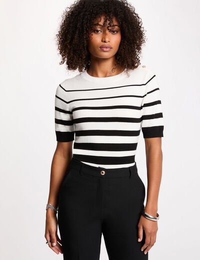 Pull ray&eacute; manches courtes blanc femme