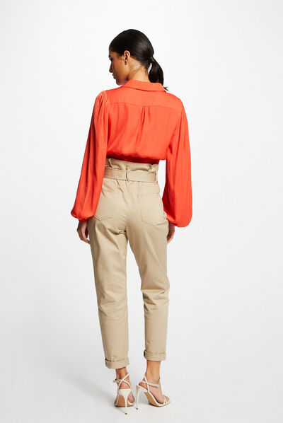 Blouse manches longues bouffantes orange femme