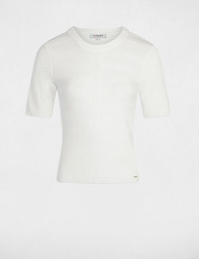 Pull col rond manches courtes ivoire femme