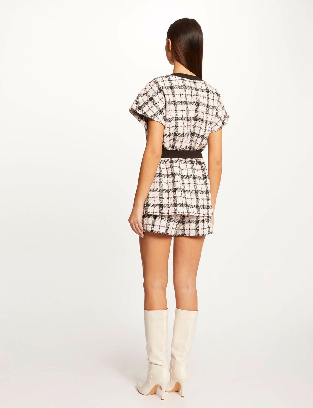 Veste droite ceinturée à carreaux multico femme