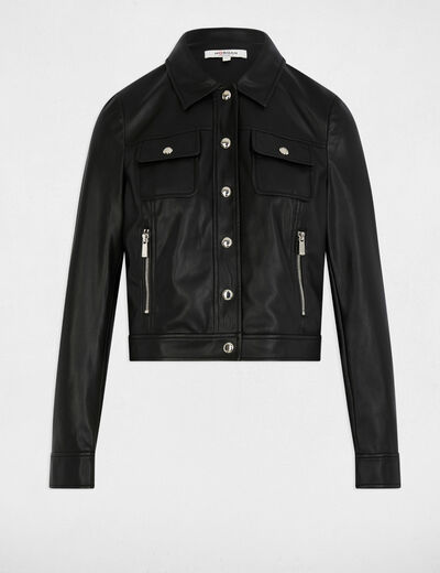 Blouson court simili cuir noir femme